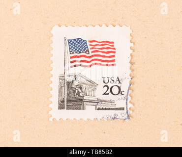 UNITED STATES - CIRCA 1970: A stamp printed in the USA shows the national flag, circa 1970 Stock Photo