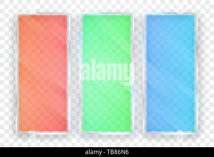 Glass plates set. Glass banners on transparent background. Flat glass. Vector illustration. Stock Vector