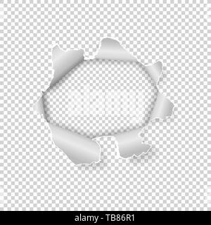 Torn hole in paper on transparent background. Vector illustration. Stock Vector