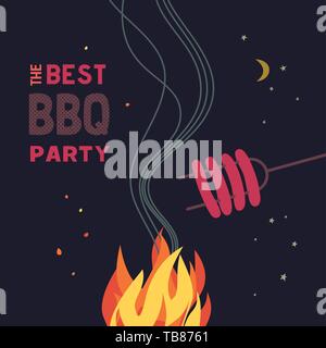 BBQ grilled sausages flat hand drawn vector color icon Stock Vector