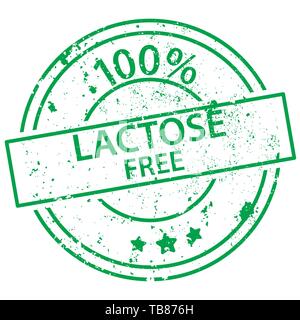 Round green stamp with the words 100% lactose free on white background Stock Vector