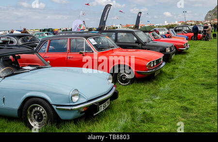 Llandudno, UK - May 5, 2019: The Llandudno Transport Festival 2019 saw a large turnout of classic motor cars. Llantransfest is held alongside the annu Stock Photo