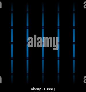 3d blue fading neon light elements, vertical lines and dots on black background. Futuristic abstract pattern. Stock Vector