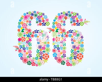 Vector Colorful Floral 66 Number Design isolated on white background. Floral Number Sixty Six Vector Typeface. Stock Photo