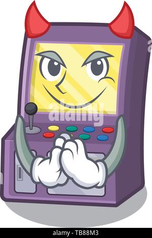 Devil arcade machine next to mascot table Stock Vector