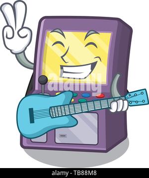 With guitar arcade machine next to mascot table Stock Vector