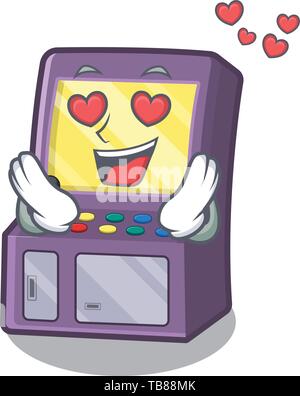 In love arcade machine next to mascot table Stock Vector