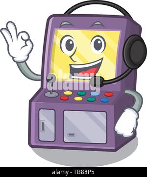 With headphone arcade machine in the cartoon shape Stock Vector