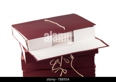 Paper documents stacked in archive isolated on white background Stock Photo