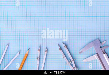 set of drawing tools on the drawing paper Stock Photo