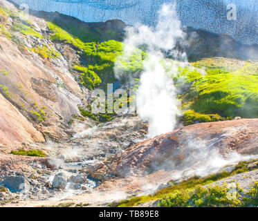 Geysers on the Mutnovsky volcano in Kamchatka, Russia Stock Photo