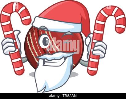 Santa with candy cricket ball in the character column Stock Vector