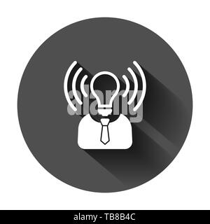 Mind awareness icon in flat style. Idea human vector illustration on black round background with long shadow. Customer brain business concept. Stock Vector