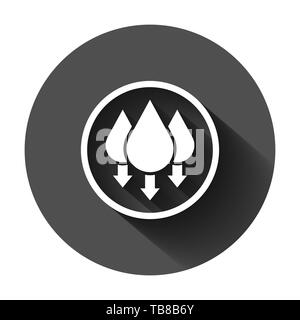 Humidity icon in flat style. Climate vector illustration on black round background with long shadow. Temperature forecast business concept. Stock Vector