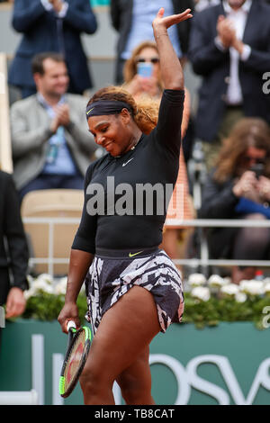 Paris, France. 30th May, 2019. Serena Williams of the United States celebrates as she wins the women's singles second round match of the French Open tennis tournament against Kurumi Nara of Japan at the Roland Garros in Paris, France on May 30, 2019. Credit: AFLO/Alamy Live News Stock Photo