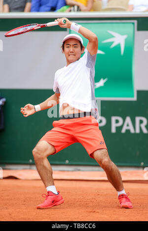 Paris, France. 30th May, 2019. Yoshihito Nishioka of Japan during the men's singles second round match of the French Open tennis tournament against Juan Martin del Potro of Argentina at the Roland Garros in Paris, France on May 30, 2019. Credit: AFLO/Alamy Live News Stock Photo