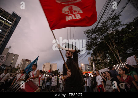 Sao Paulo, Brazil. 30th May, 2019. Demonstrators protest against the education policy of President Bolsonaro's government. Students and professors protested against the planned cuts in the education system and against the Brazilian Education Minister Weintraub. Credit: Tuane Fernandes/dpa/Alamy Live News Stock Photo