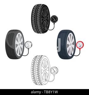 Wheel and manometer single icon in cartoon,black,outline,black style for design.Car maintenance station vector symbol stock illustration . Stock Vector