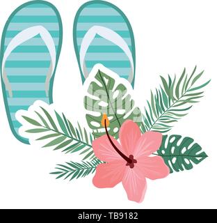 striped beach sandals on white background Stock Vector