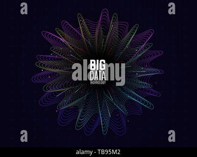 Big data concept. Futuristic design. Data visualization. Graphic abstract background. Color waves and elements on technology backdrop. Vector illustra Stock Vector