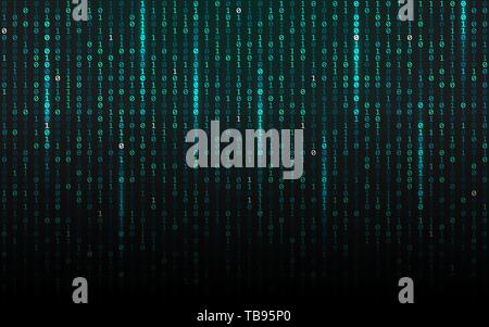 Matrix background. Streaming binary code. Falling digits on dark backdrop. Data concept. Abstract futuristic texture. Trendy vector illustration. Stock Vector