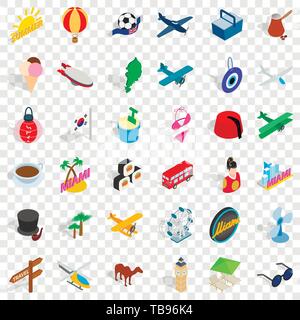 Touring icons set, isometric style Stock Vector