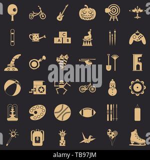Kid game icons set, simple style Stock Vector