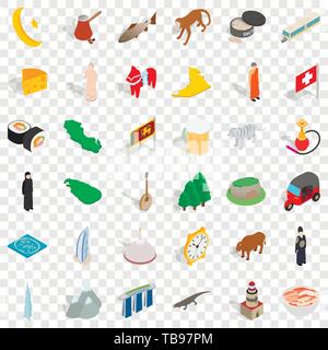 Asia icons set, isometric style Stock Vector