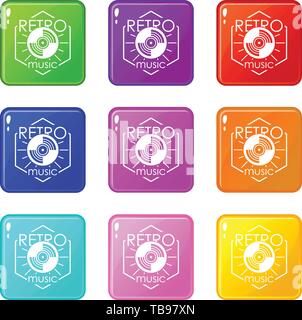 Retro music icons set 9 color collection Stock Vector