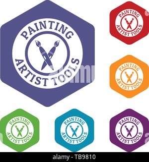 Painting tool brush icons vector hexahedron Stock Vector
