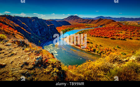 Spectacular ergun argun river between russia and china against autumnal foliage Stock Photo