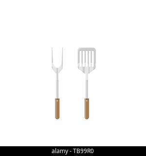 BBQ or grill tools icon logo. Barbecue fork with spatula. Vector illustration Stock Vector