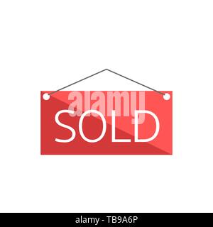 Red sold sign isolated. Commercial concept icon, Vector Stock Vector