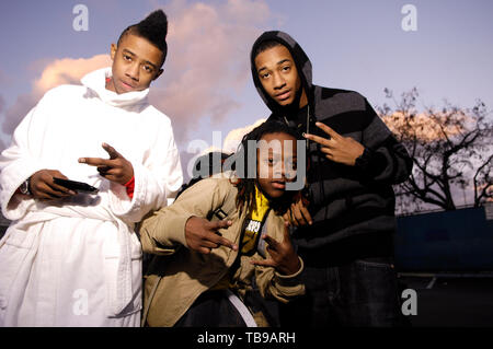 (L-R) Lil Twist, Lil Chuckee and Lil Za on the set of Lil Wayne's music video 'Prom Queen' at Birmingham High School in Van Nuys, CA on February 13th, 2009. Stock Photo