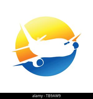 Unique Circular Flying Airplane Silhouette Mark Vector Symbol Graphic Logo Design Template Stock Vector