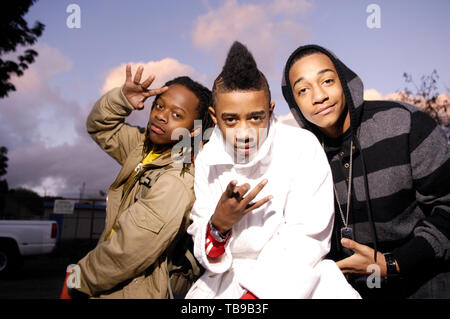 Lil Twist (c), Lil Chuckee (l) and Lil Za on the set of Lil Wayne's music video 'Prom Queen' at Birmingham High School in Van Nuys, CA on February 13th, 2009. Stock Photo