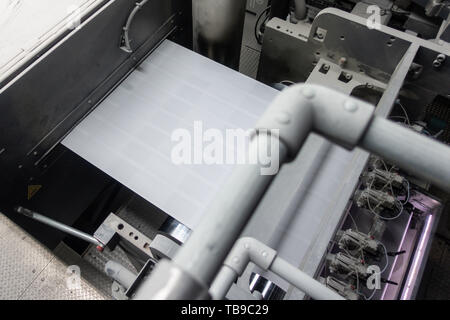 Printing Machine Running Web Blurrzy from Control Panel Booth Above Stock Photo