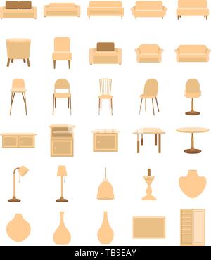 Interface Elements icon set, sofas, tables, chairs vector illustration in flat style Stock Vector