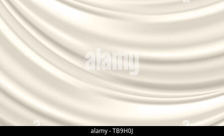 Vector realistic drapery of cream colored fabric. Decorative background of white silk. Stock Vector