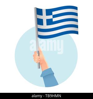 Greece flag in hand. Patriotic background. National flag of Greece  illustration Stock Photo