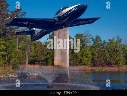 A Cessna T-37 Tweet is part of the static display at the Hwy. 45 entrance to Columbus Air Force Base in Columbus, Mississippi. Stock Photo