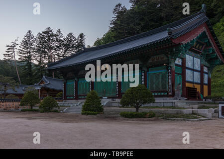 Buildings inside korean Buddhist Temple complex Woljeongsa. Pyeongchang County, Gangwon Province, South Korea, Asia. Stock Photo