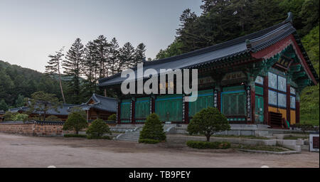 Buildings inside korean Buddhist Woljeongsa Temple complex. Pyeongchang County, Gangwon Province, South Korea, Asia. Stock Photo