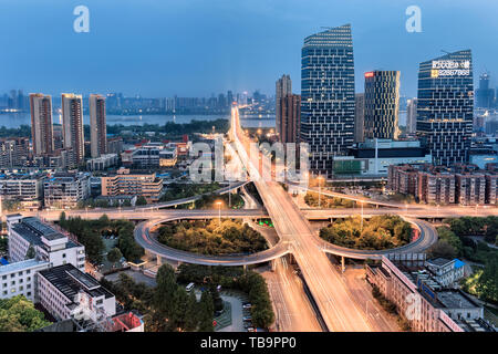 Night view of Huangpu Road overpass Stock Photo