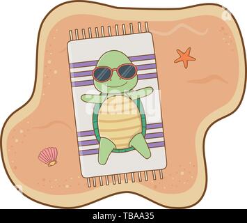 cute animal turtle enjoying summer time vacations holidays cartoon vector illustration graphic design Stock Vector