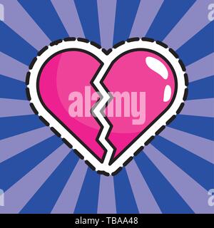 broken heart sticker over rays background pop art comic cartoon vector ...