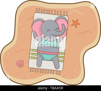 cute animal elephant enjoying summer time vacations holidays cartoon vector illustration graphic design Stock Vector