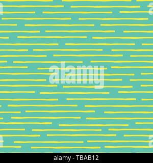Horizontal broken up yellow watercolor stripes in random geometric design. Seamless vector pattern on ocean blue background. Great for wellbeing Stock Vector