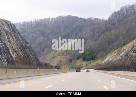 Little Creek, USA - April 19, 2018: Smoky Mountains near Asheville, North Carolina at Tennessee border during spring day on South 25 highway road with Stock Photo
