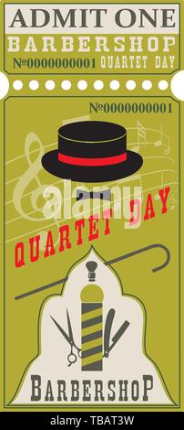 Old Style Ticket for Barbershop Quartet Day Stock Vector